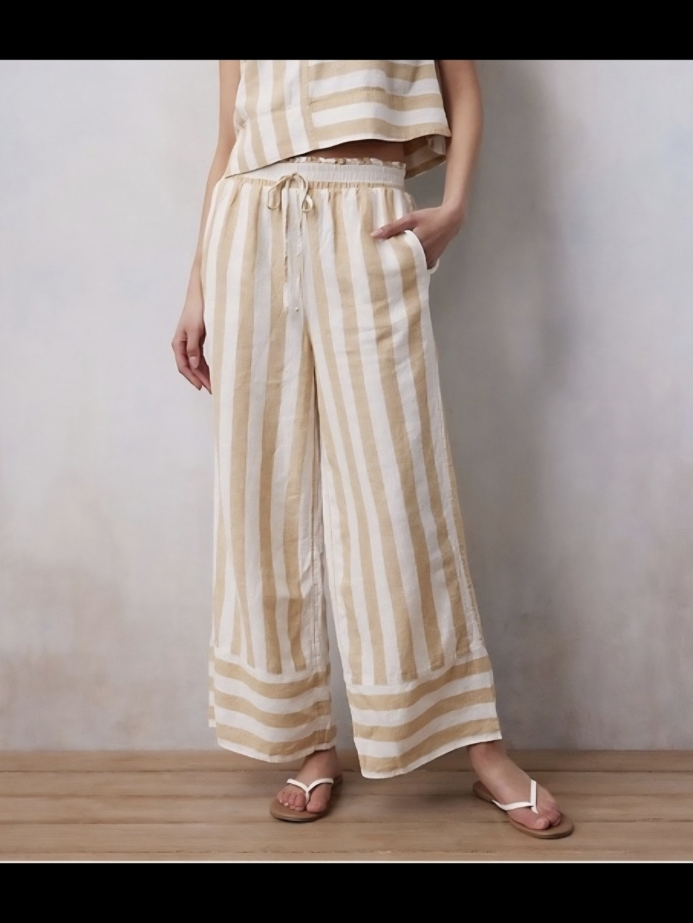 Women's XL Lauren Conrad cream & brown striped linen blend high waisted Pants